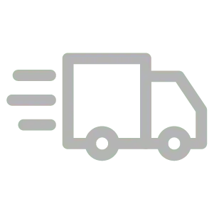 סמל אפור של משאית משלוחים הפונה ימינה עם שני קווי תנועה, המצביע על משלוח מהיר - מושלם לשליחת מתנה מצויקת. עיצוב מינימליסטי עם צורות גיאומטריות פשוטות לתא הנהג, אזור המטען והגלגלים על רקע שקוף.